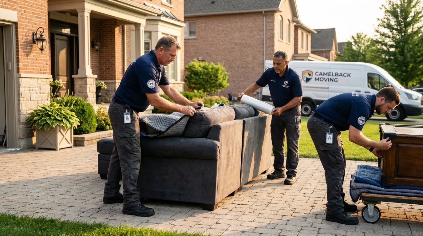 Large estate moving crew wrapping furniture in Hinton, OK