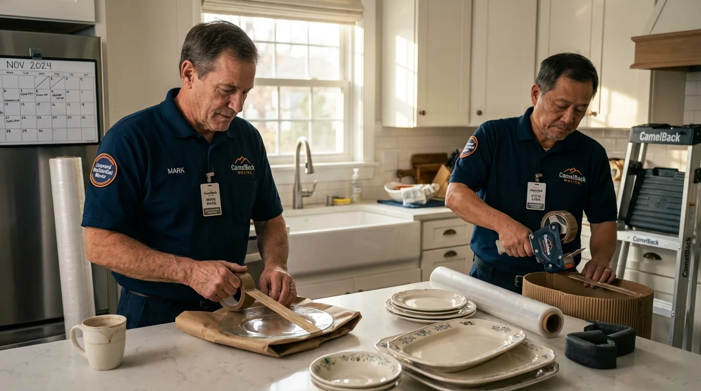 Professional crew packing kitchen dishware in Hinton, OK